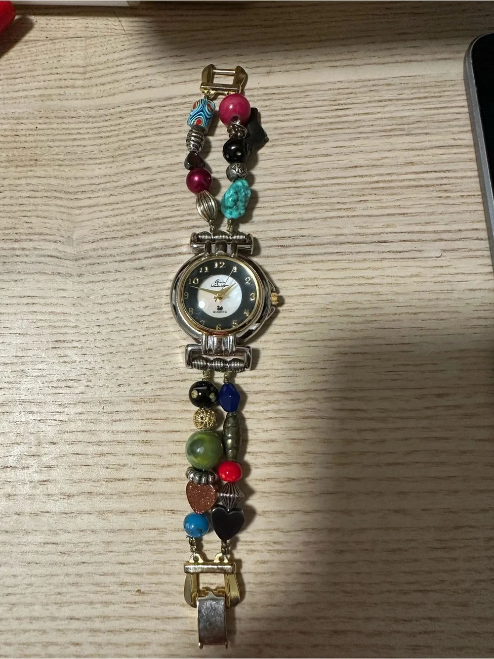 RARE Vintage Gloria Vanderbilt Ref 1024 Multicolor Beaded Quartz Bracelet Watch